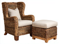 Fauteuil en rotin - rotin-textile-bois - 88x86x98 cm - brun naturel-crème-bois brun - style lounge naturel