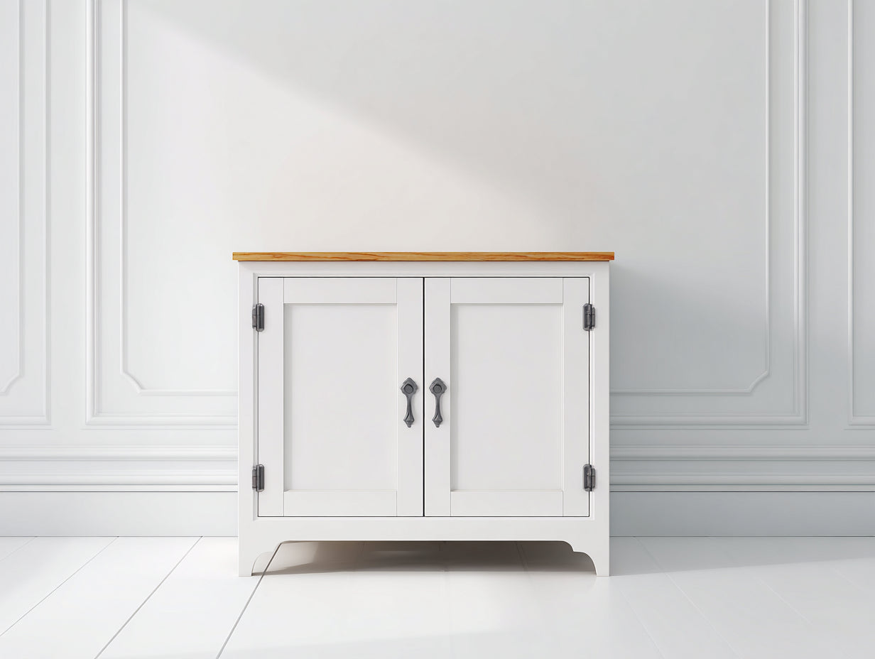 Buffet - bois - 105x38x76 cm - blanc-bois naturel - style campagne moderne