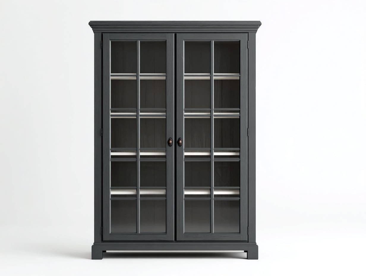Vitrine - bois - verre - métal - 118x40x188 cm - gris anthracite - style classique