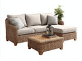 Canapé de jardin - résine tressée-textile-bois - 245x175x77 cm - beige naturel-taupe-bois brun - style lounge naturel