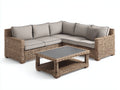 Canapé de jardin - résine tressée-textile-bois - 255x255x78 cm - beige naturel-taupe-gris anthracite-bois brun - style lounge contemporain
