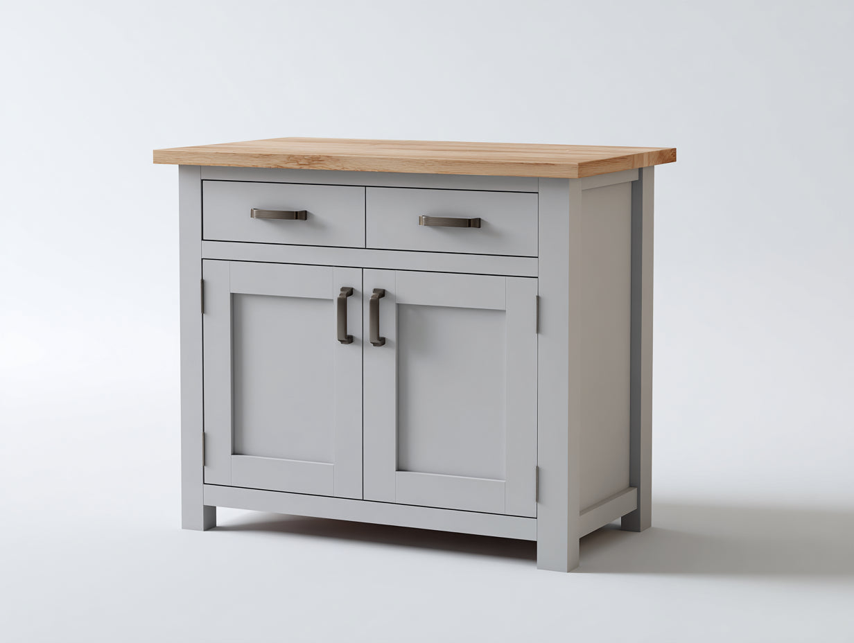 Buffet - bois - 122x46x84 cm - gris clair-bois naturel - style shaker moderne