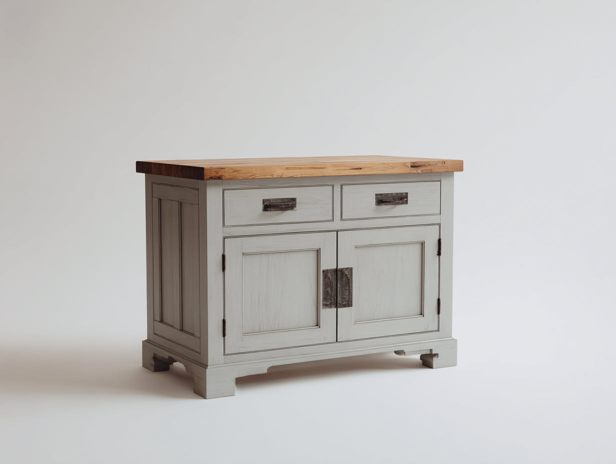 Buffet - bois - 118x45x80 cm - gris clair-bois naturel - style rustique