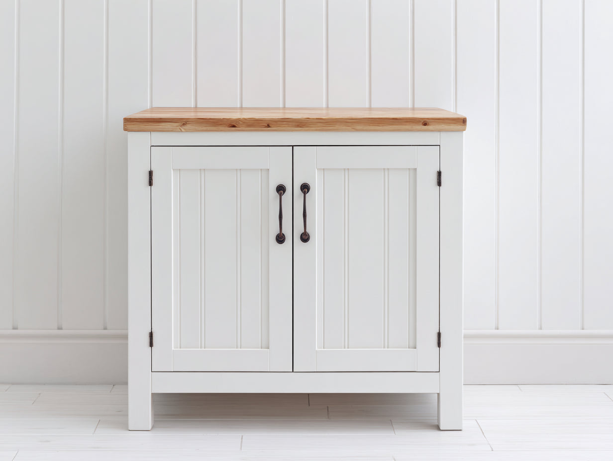 Buffet - bois - 112x40x80 cm - blanc-bois naturel - style campagne moderne