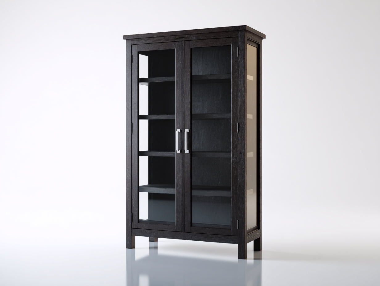 Vitrine - bois - verre - métal - 96x38x174 cm - noir ébène - style classique