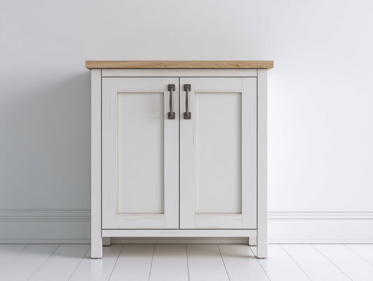 Buffet - bois - 108x39x79 cm - blanc-bois naturel - style campagne moderne