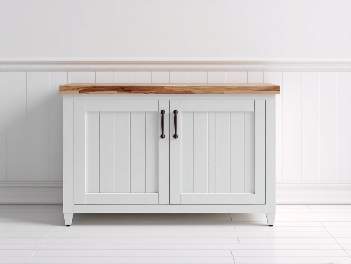 Buffet - bois - 120x40x78 cm - blanc-bois naturel - style campagne moderne
