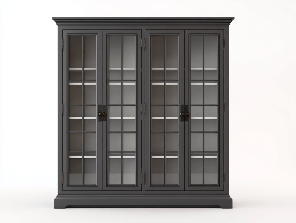 Vitrine - bois - verre - métal - 178x44x190 cm - gris anthracite - style classique