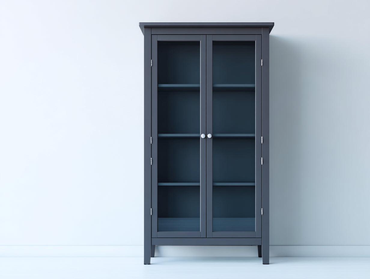 Vitrine - MDF - verre - métal - 92x36x176 cm - bleu gris foncé - style classique