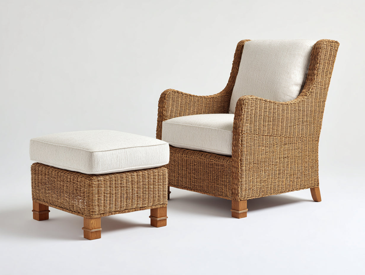 Fauteuil en rotin - rotin-textile-bois - 84x82x86 cm - brun naturel-crème-bois clair - style lounge naturel