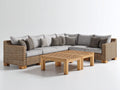 Canapé de jardin - résine tressée-bois-textile - 300x220x75 cm - beige naturel-gris clair-bois clair - style lounge contemporain