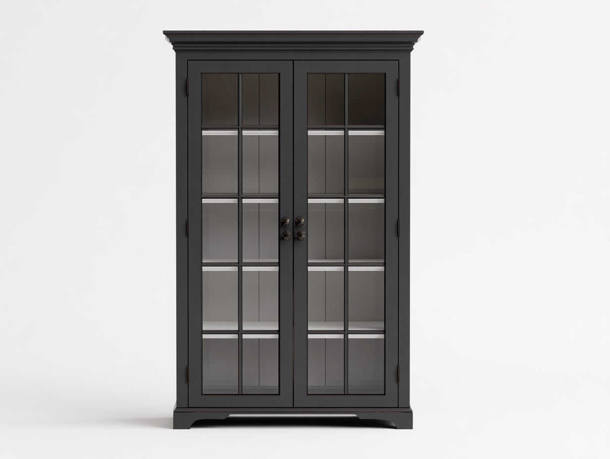 Vitrine - bois d'ingénierie - verre - métal - 112x39x184 cm - gris anthracite - style classique