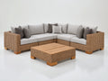 Canapé de jardin - résine tressée-bois-textile - 245x245x76 cm - beige naturel-gris clair-bois clair - style lounge naturel