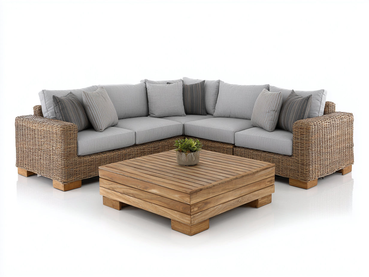 Canapé de jardin-rotin-tissu-bois-280x280x85 cm-naturel-beige-style moderne extérieur
