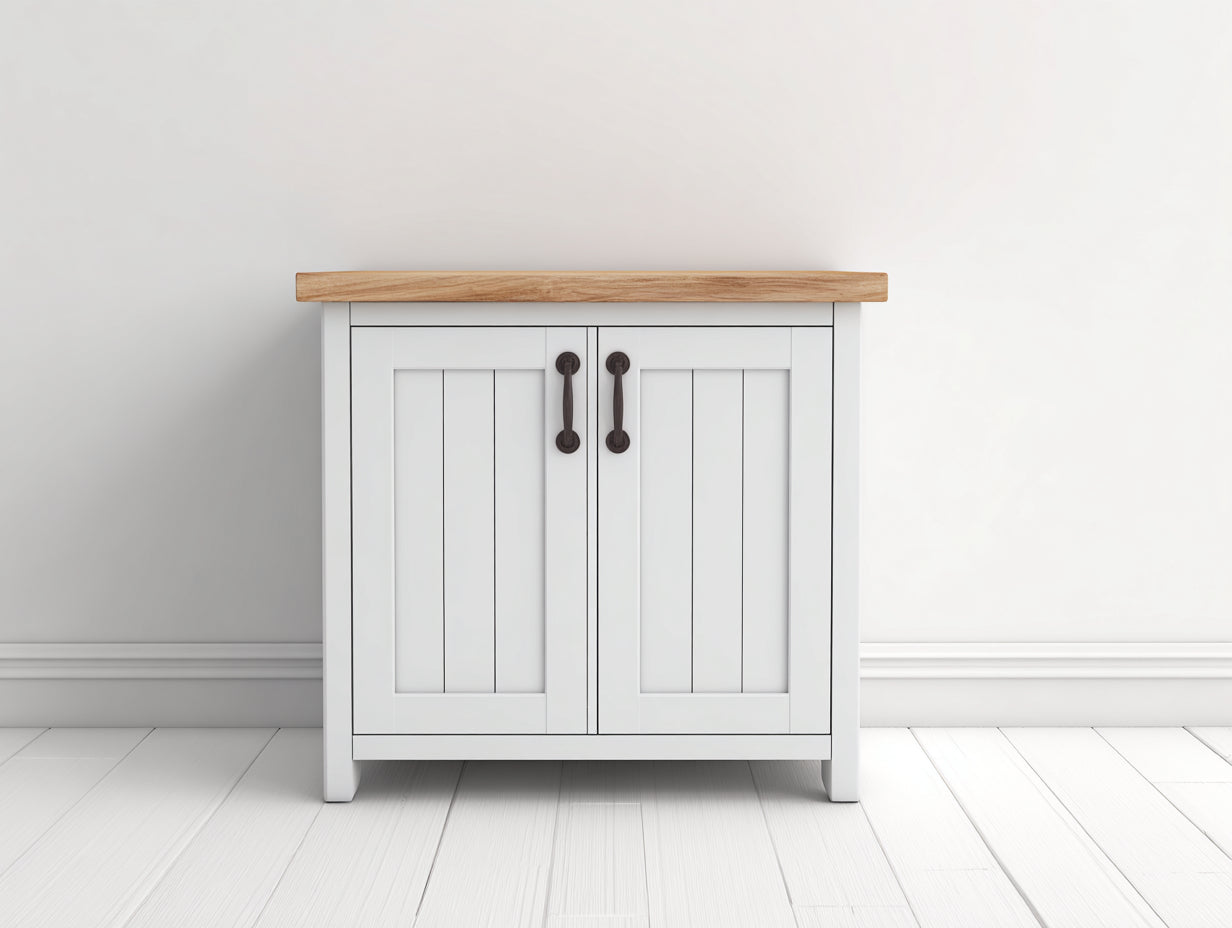 Buffet - bois - 98x40x78 cm - blanc-bois naturel - style campagne moderne