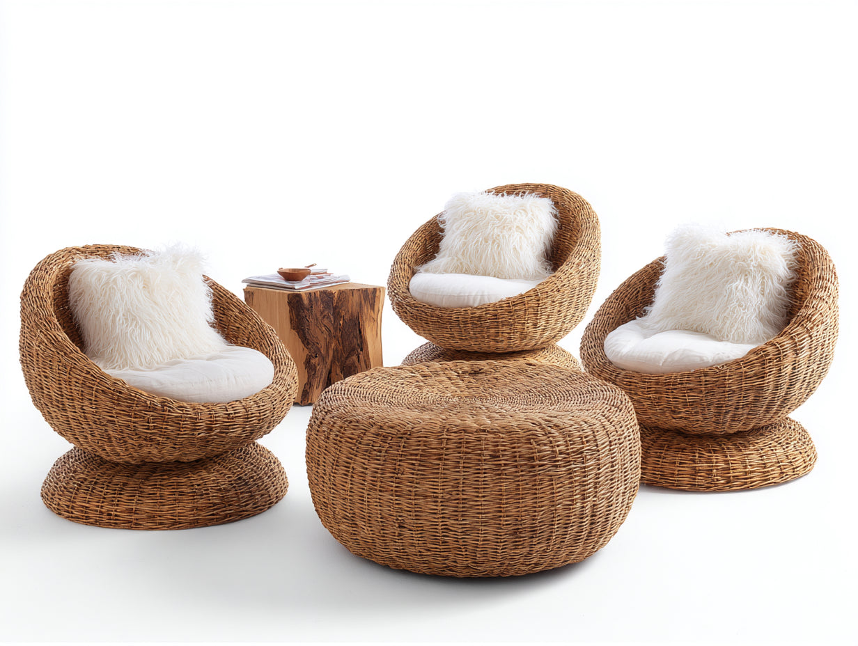 Canapé de jardin-rotin-tissu-75x75x80 cm-beige-naturel-style lounge extérieur