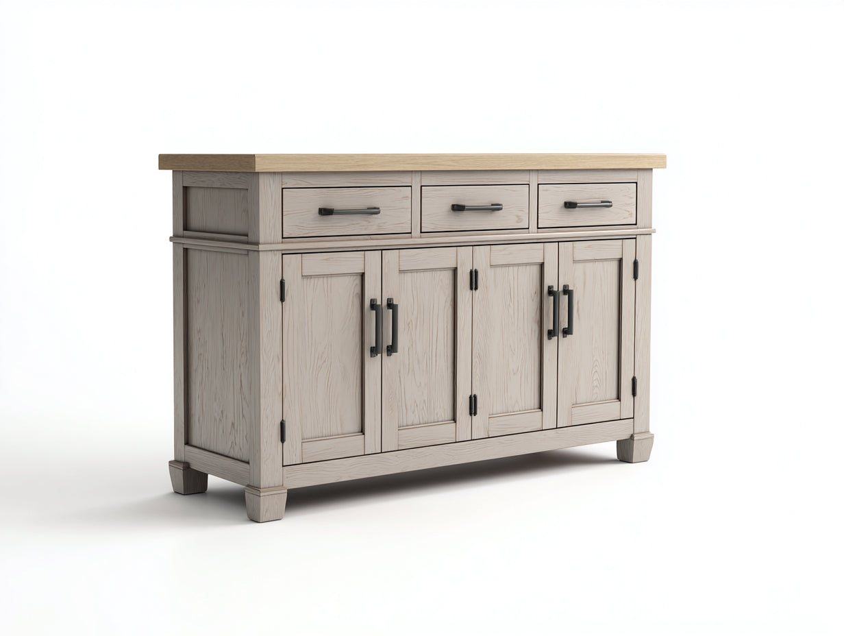 Buffet - bois - 168x46x86 cm - gris clair-bois naturel - style rustique contemporain